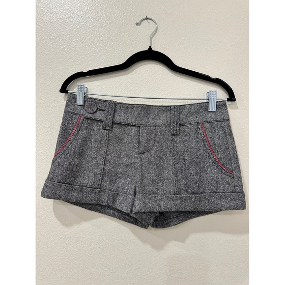bebe Pants - Bebe Womens Grey Tweed Cuffed Shorts Pink Trim Size 2 Salt and Pepper Tailored